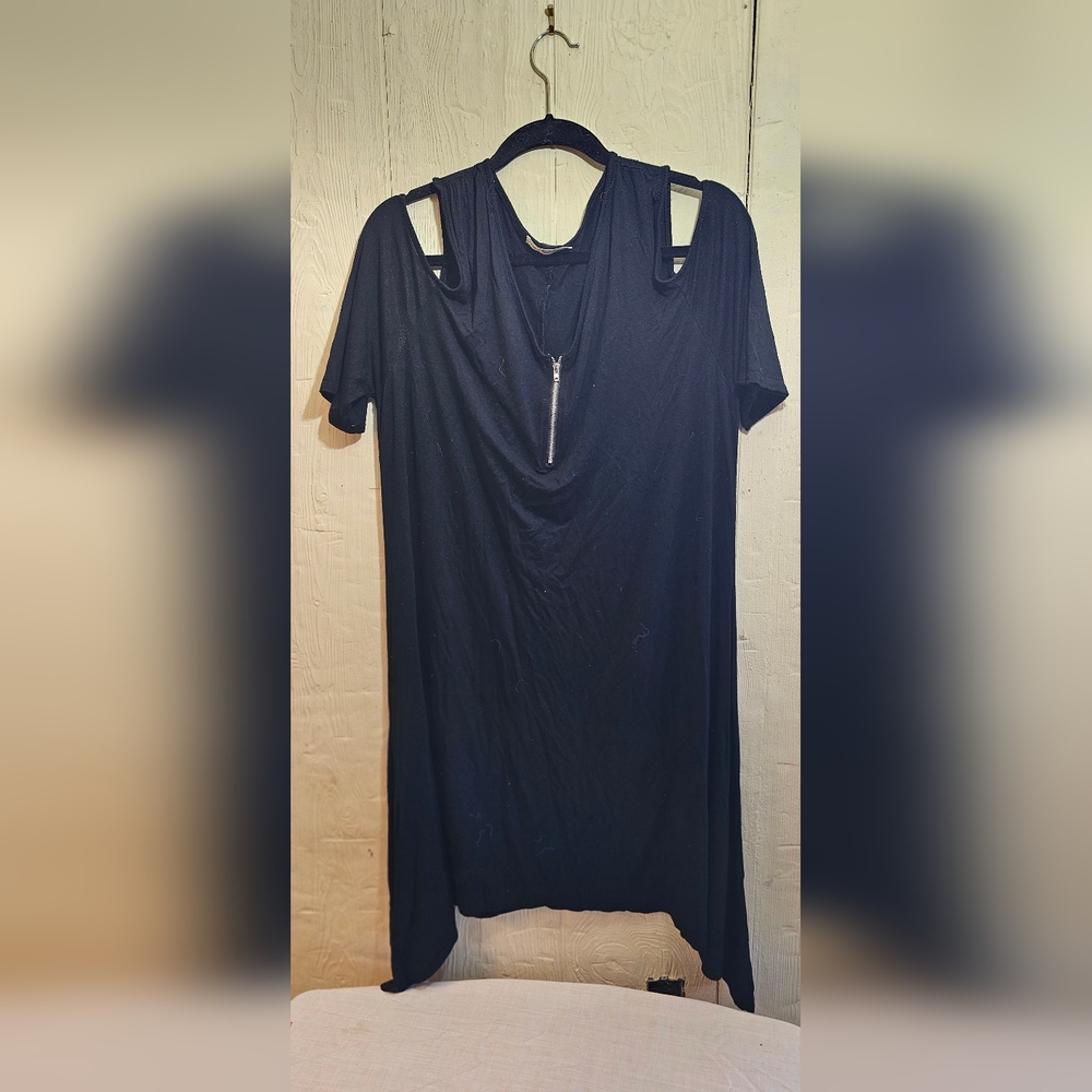 Women's Off The Shoulder/Short Sleeve ; Black ; 2XL ; Zip Neck Party Dress.